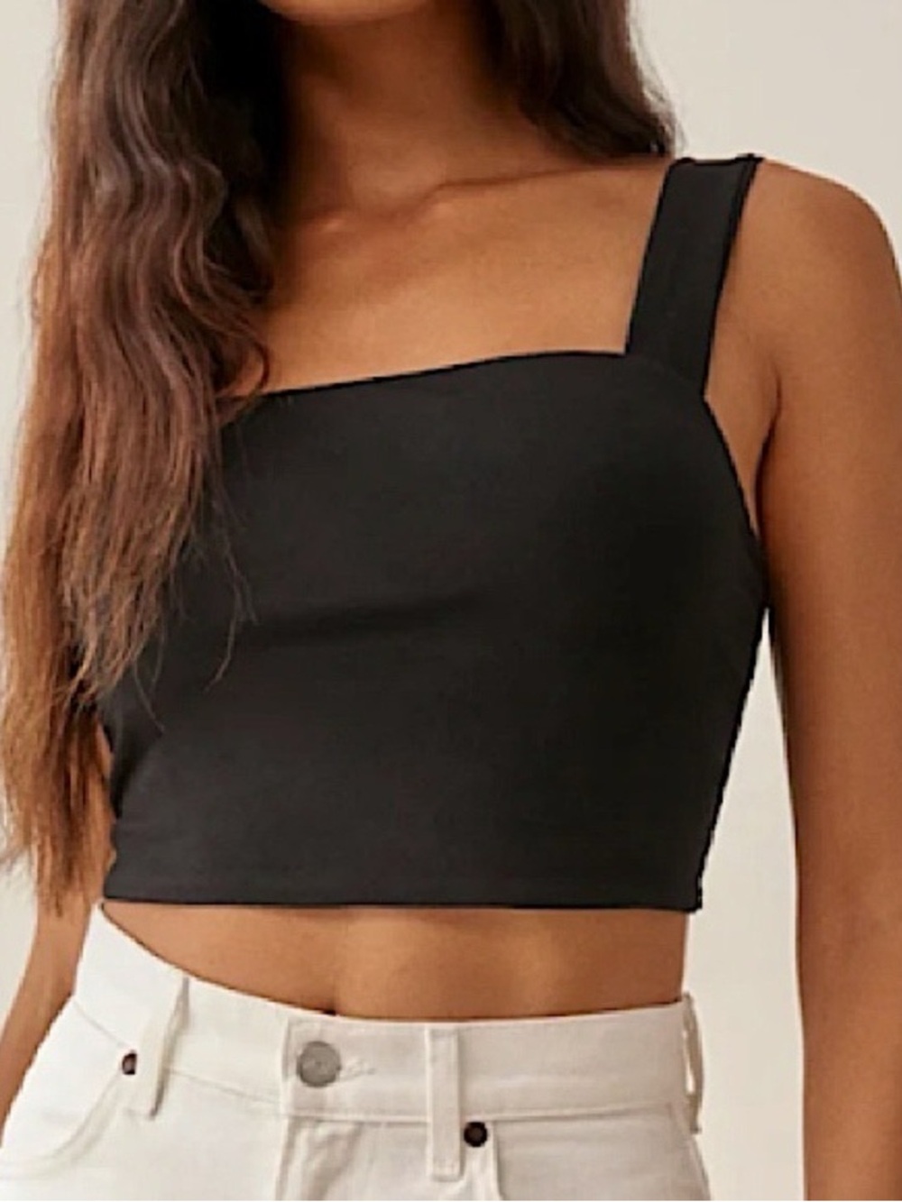 Reformation Jenine Black Square-Neck Cropped Tank with Back Tie